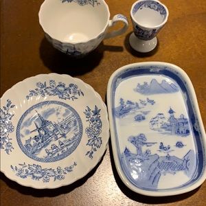Antique tea saucer + egg cup + butter dish